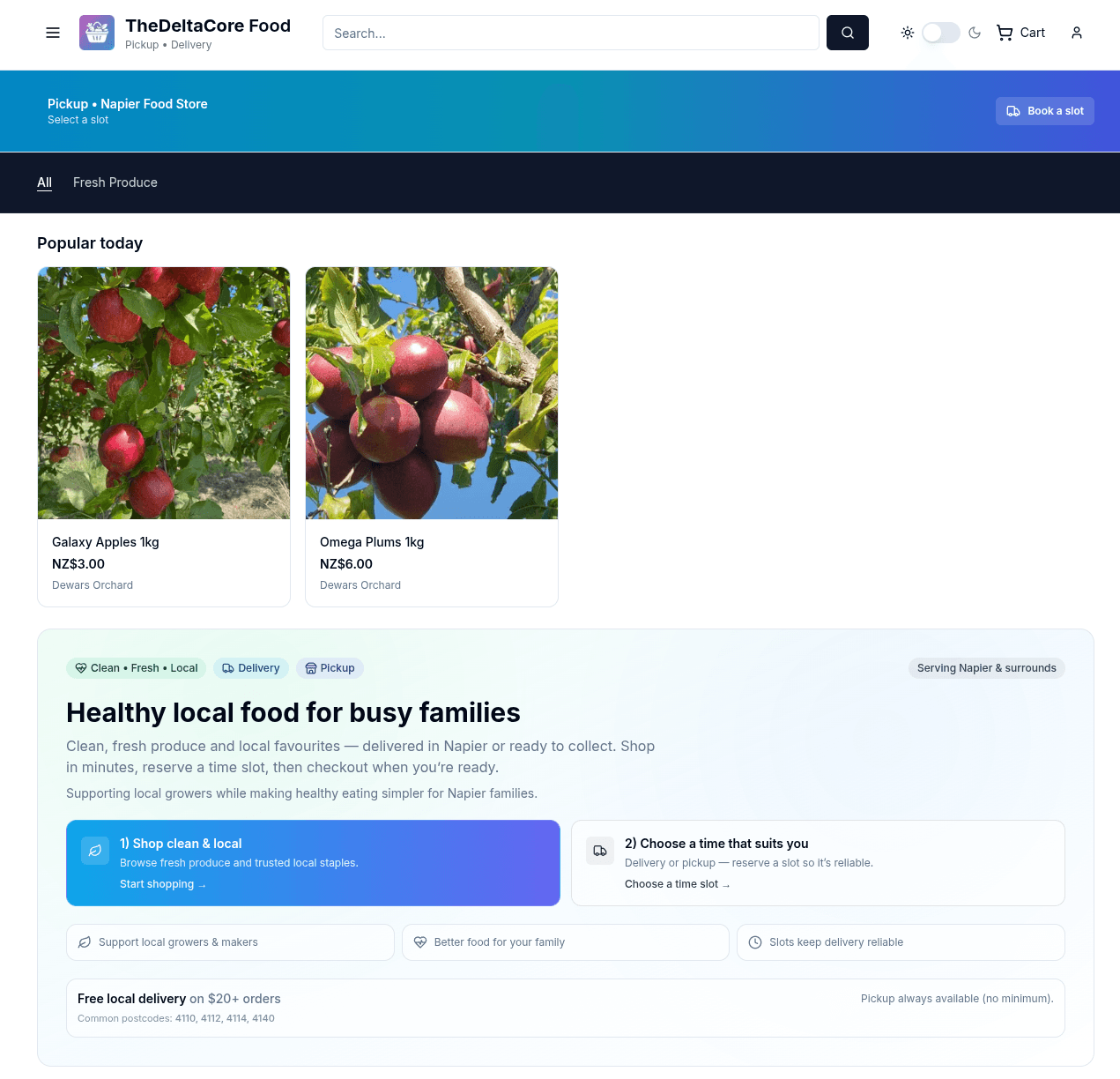 DeltaCore ERP live food commerce pilot storefront